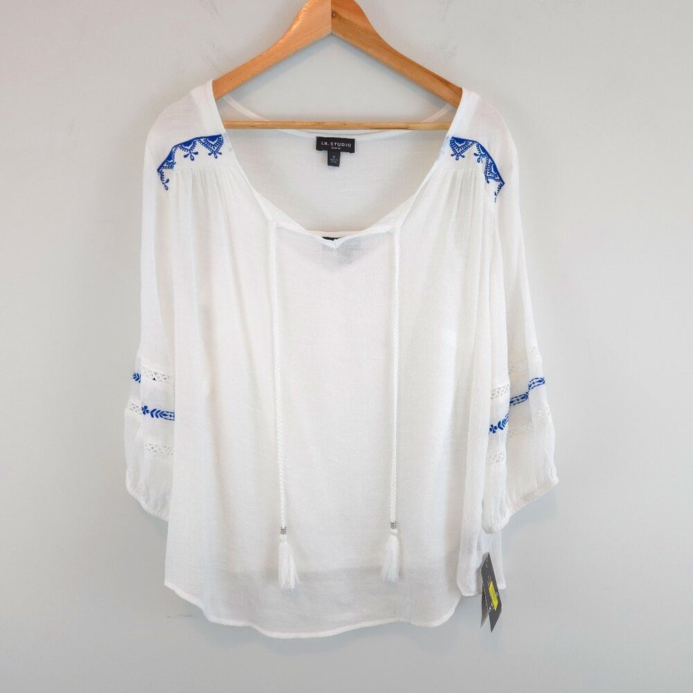 I.N. Studio Women's Boho Peasant Embroidered Top
